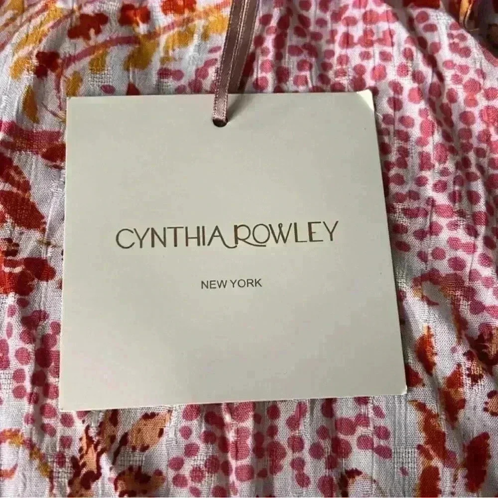 Cynthia Rowley Paisley Boho Mock Neck Smocked Waist Top in Cream/Orange, XS. NWT - Picture 9 of 9